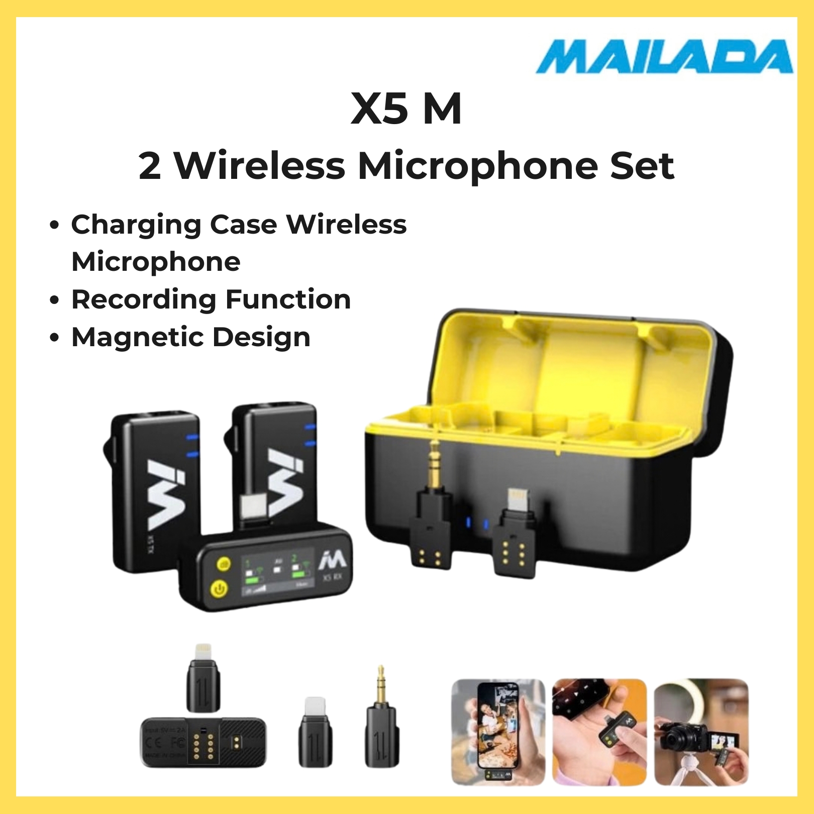 Mailada X5MS Pro Wireless Microphone Set 2 mic package Voice Recording, Live Streaming, Video Recording