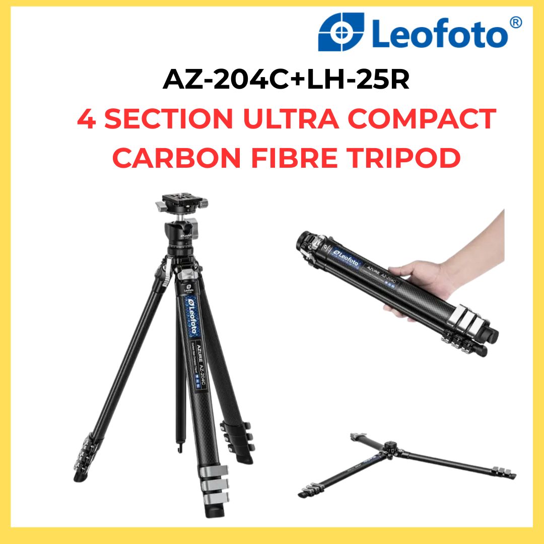 Leofoto AZ-204C + LH-25R 4 Section Ultra Compact Carbon Fibre Tripod