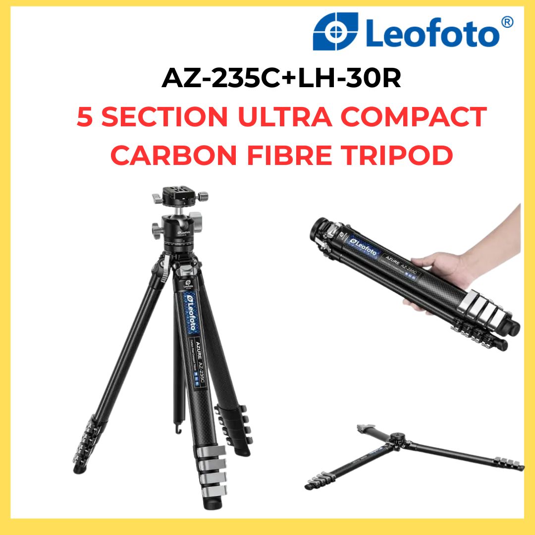 Leofoto Azure AZ-235C + LH-30R 5 Section Ultra Compact Carbon Fibre Tripod 2025 New Product!
