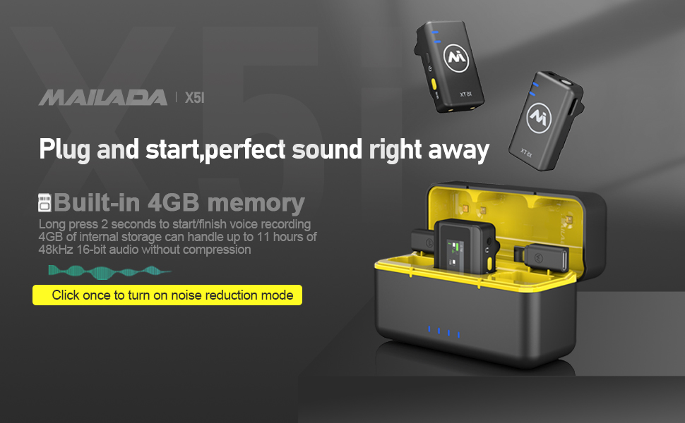 MAILADA X5 X5iS Pro 2 mic with Voice Recording Mode Charging Case Wireless Mic UV Sterilization 1 Year Malaysia Warranty