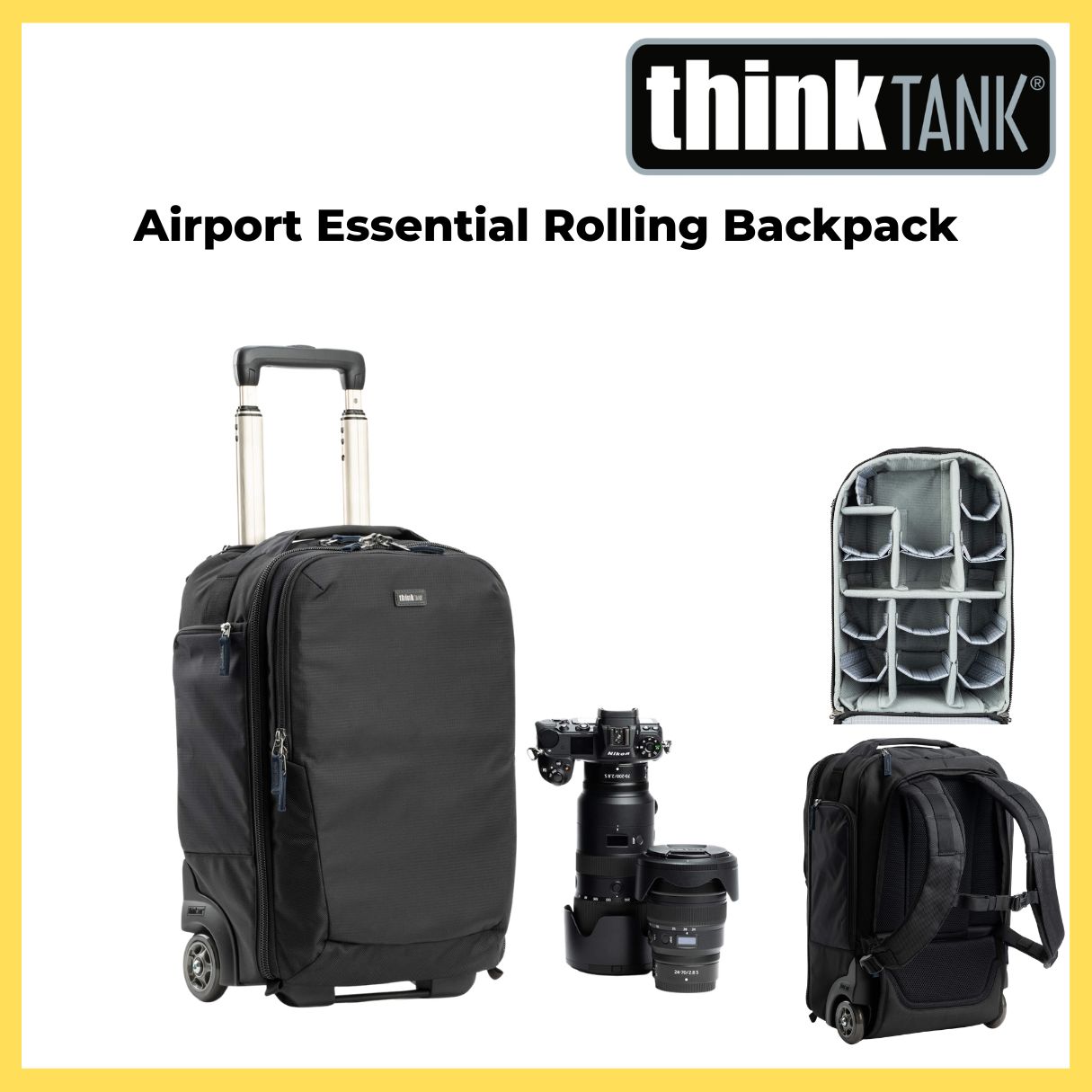 Think Tank Photo Airport Essentials Rolling Backpack "NEW VERSION 2026" for standard camera bodies,4–6 Lenses,16"Laptop