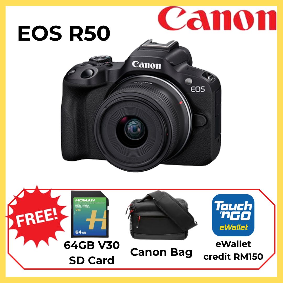 Canon EOS R50 - Free Canon Bag + 64GB V30 SD Card & Redeem Online TNG RM150