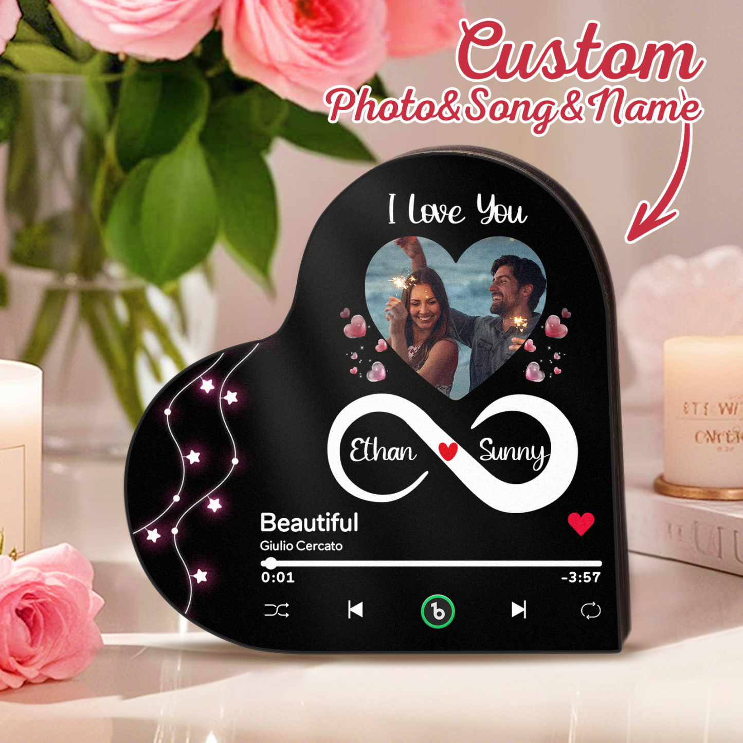 Personalisierter Herzförmiger Musik-kühlschrankmagnet „infinity Love“ Fotorahmen-magnet, Personalisiertes Geschenk Für Paare - Fridgebeatsde