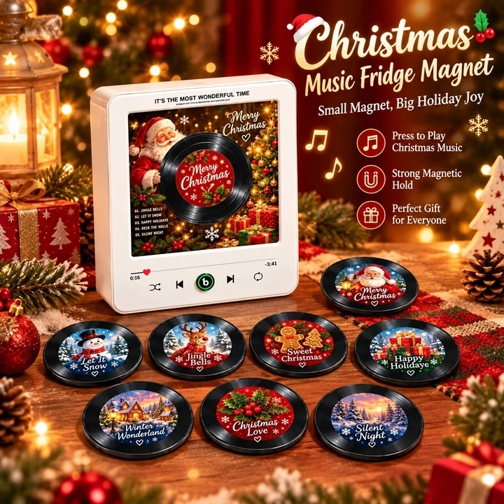 Weihnachtsgeschenke, Weihnachts-Kühlschrankmagnet-Set Mit Rotierendem Vinyl-Scheiben-Nachtlicht – 9 Festliche Weihnachtsdekor-Scheiben Für Küche, Büro Und Zuhause. GiftFridgebeats V6.0 - Fridgebeatsde