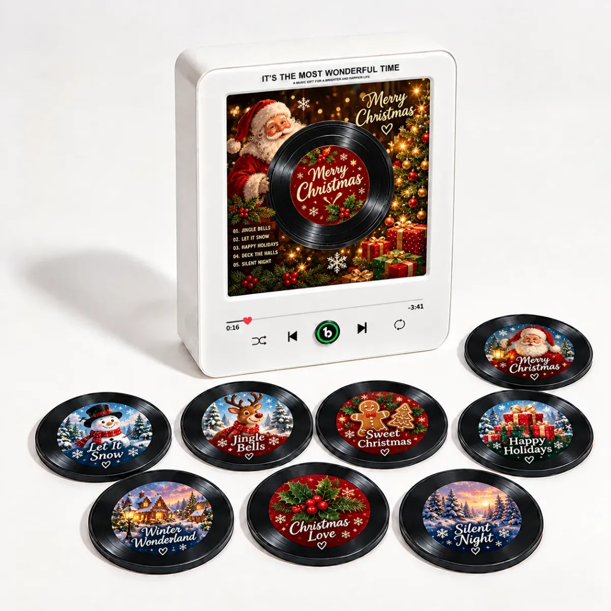 Weihnachtsgeschenke, Weihnachts-Kühlschrankmagnet-Set Mit Rotierendem Vinyl-Scheiben-Nachtlicht – 9 Festliche Weihnachtsdekor-Scheiben Für Küche, Büro Und Zuhause. GiftFridgebeats V6.0 - Fridgebeatsde