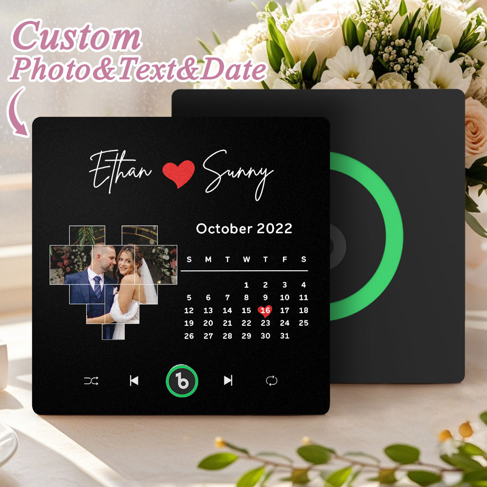 Personalisierter Musik-kühlschrankmagnet Mit Herz-fotokalender, Songmagnet Für Den Kühlschrank Mit Datum, Hochzeitsgeschenke, Jubiläumsgeschenke Für Ihn - Fridgebeatsde