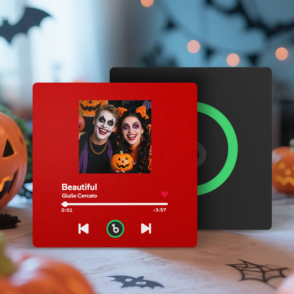 Personalisierter Musik-kühlschrankmagnet, Bunter Rahmen, Personalisierter Album-kühlschrankmagnet, Der Lied Abgespielt Werden Kann, Halloween-geschenk Für Paare - Fridgebeatsde