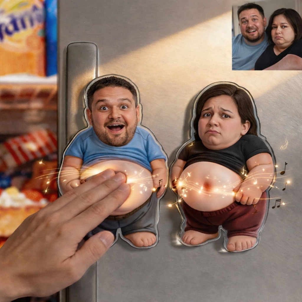 Personalisierter, Knautschbarer Kühlschrankmagnet Mit Foto Und Musik – Individuell Gestaltbarer Foto-charakter-magnet Zum Drücken Auf Den Bauch Mit Integriertem Sound, Lustiges Geschenk Für Familie Und Paare - Fridgebeatsde