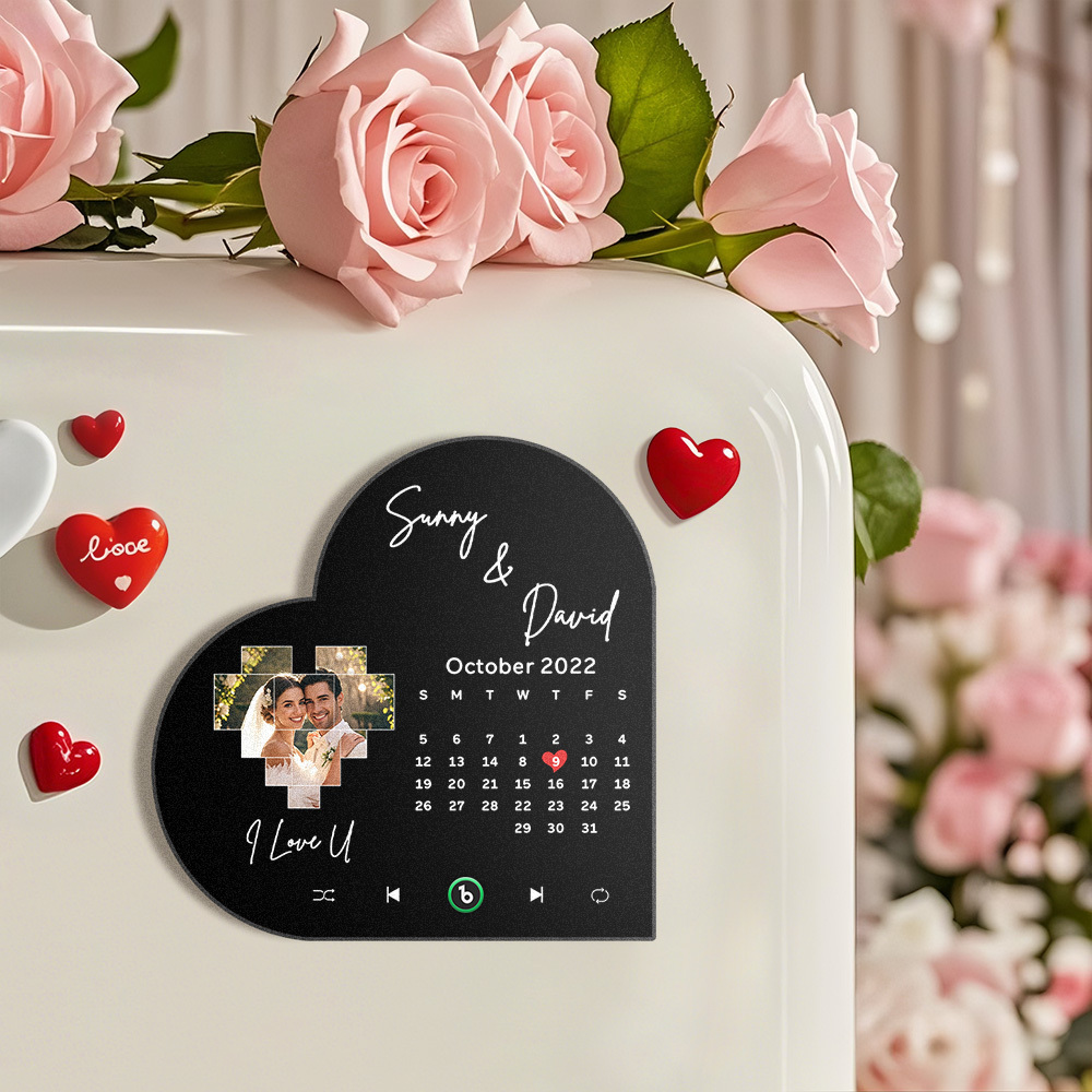 Benutzerdefinierter Musik-kühlschrankmagnet, Personalisierter Herz-fotokalender-kühlschrankmagnet Mit Musik, Der Musik Abspielen Kann, Unterstützt Bluetooth-konnektivität, Kalender, Hochzeitsgeschenke Für Paare