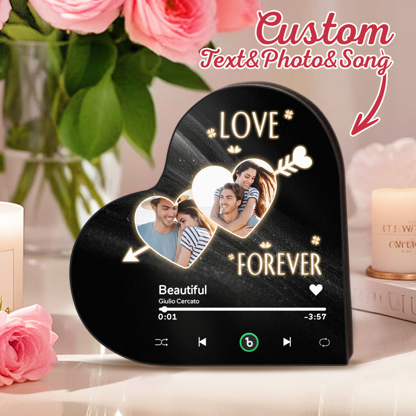 Personalisierter Herzförmiger Musik-kühlschrankmagnet „infinity Love“ Fotorahmen-magnet, Personalisiertes Geschenk Für Paare - Fridgebeatsde