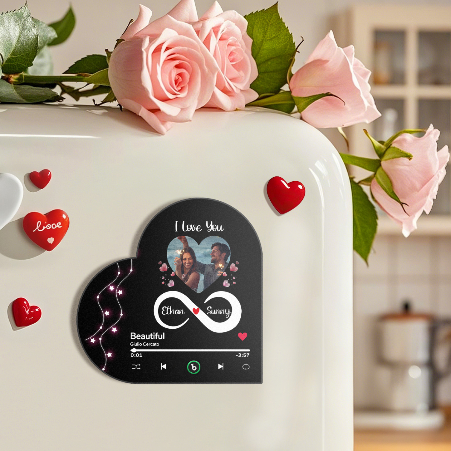 Personalisierter Herzförmiger Musik-kühlschrankmagnet „infinity Love“ Fotorahmen-magnet, Personalisiertes Geschenk Für Paare - Fridgebeatsde