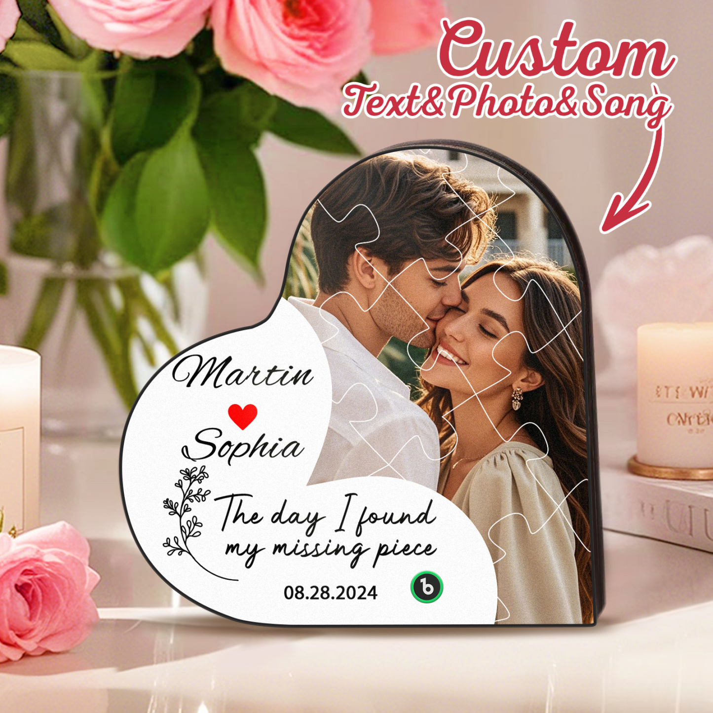 Der Tag, An Dem Ich Mein Fehlendes Stück Fand. Personalisierter Kühlschrankmagnet Mit Foto In Herzform, Musik, Personalisierter Kühlschrankmagnet, Jubiläumsgeschenke, Paargeschenk - Fridgebeatsde