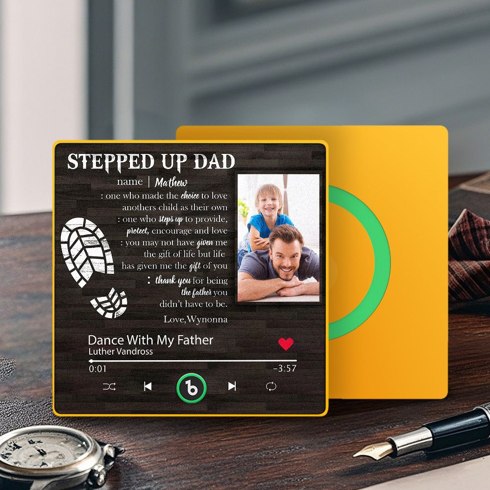 Kühlschrankmagnet Mit Personalisiertem Foto „stepped Up Dad“, Der Lieder Spielen Kann, Vatertagsgeschenk Für Vater - Fridgebeatsde