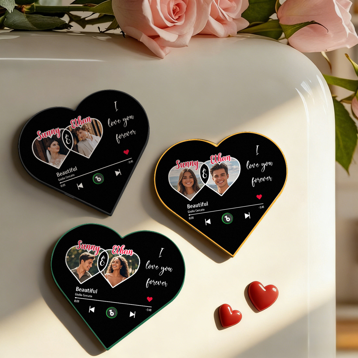 Personalisierter Herzförmiger Kühlschrankmagnet Mit Musikfoto – Romantisches Geschenk Für Paare Zum Valentinstag - Fridgebeatsde