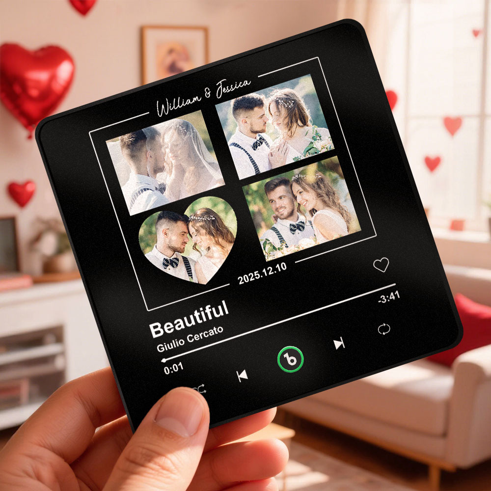 Personalisierter Musik-kühlschrankmagnet Mit 4 Fotos – Ideales Geschenk Zum Valentinstag Oder Zur Hochzeit. - Fridgebeatsde