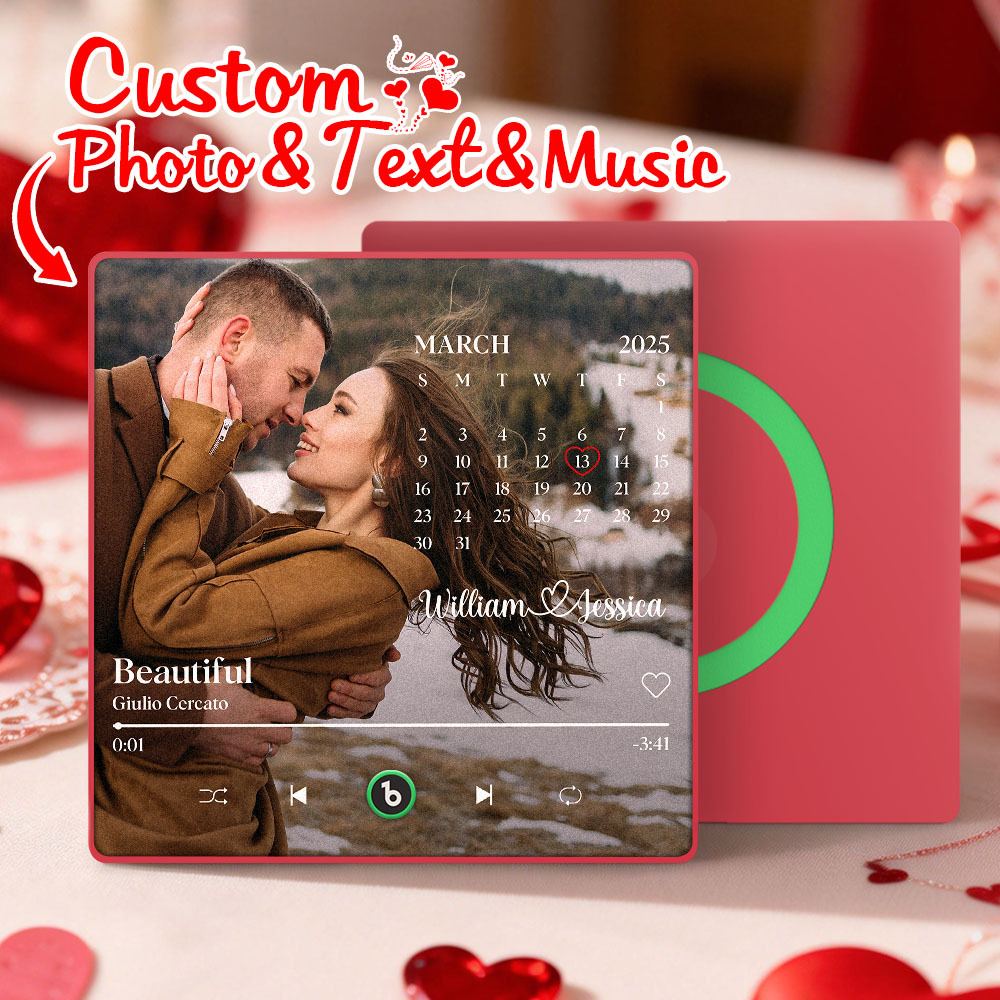 Personalisierter Kalender-musik-kühlschrankmagnet Mit Foto Und Namen – Ideales Geschenk Zum Valentinstag, Jahrestag Oder Zur Hochzeit. - Fridgebeatsde