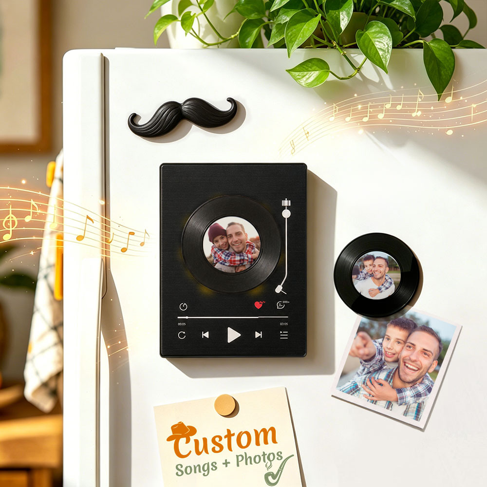 Personalisierter Vinyl-Schallplatten-Musik-Kühlschrankmagnet – individueller Foto- und Song-Wiedergabemagnet, Retro-Musik-Wanddekoration, Geschenk für Fans - Fridgebeatsde