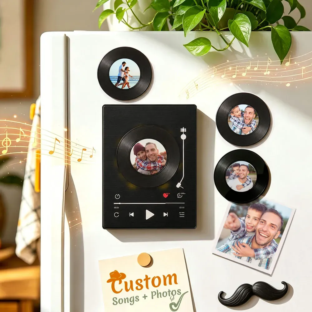 Personalisierter Vinyl-Schallplatten-Musik-Kühlschrankmagnet – individueller Foto- und Song-Wiedergabemagnet, Retro-Musik-Wanddekoration, Geschenk für Fans - Fridgebeatsde