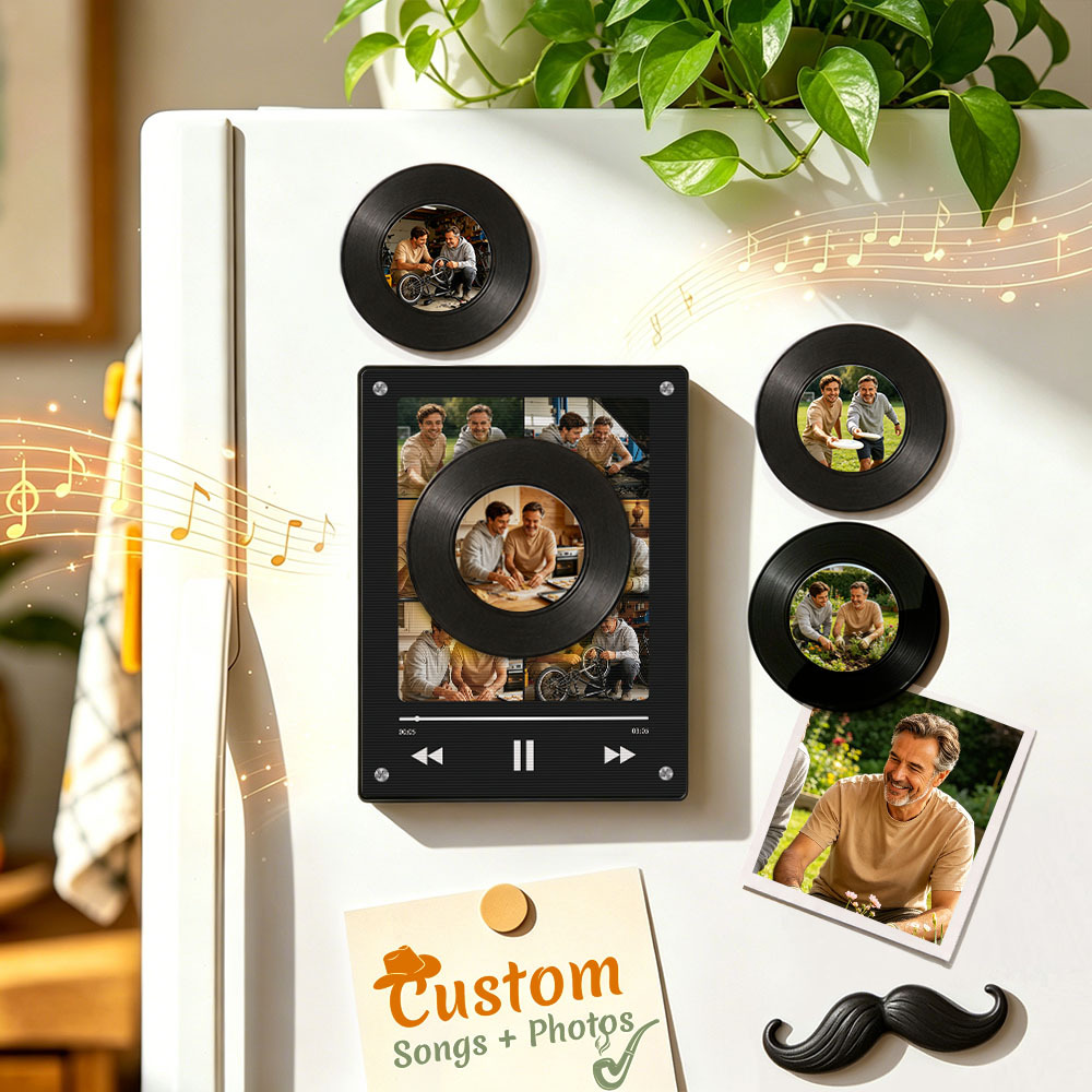 Personalisierter Vinyl-Schallplatten-Musik-Kühlschrankmagnet – individueller Foto- und Song-Wiedergabemagnet, Retro-Musik-Wanddekoration, Geschenk für Fans - Fridgebeatsde