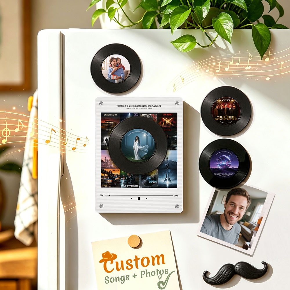 Personalisierter Schallplatten-Musik-Kühlschrankmagnet – Individueller Foto- Und Song-Wiedergabemagnet, Retro-Musik-Wanddekoration, Geschenk Für Paare - Fridgebeatsde