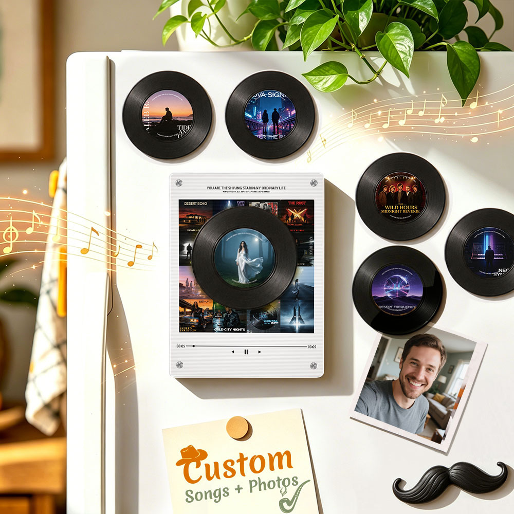 Personalisierter Schallplatten-Musik-Kühlschrankmagnet – Individueller Foto- Und Song-Wiedergabemagnet, Retro-Musik-Wanddekoration, Geschenk Für Paare - Fridgebeatsde