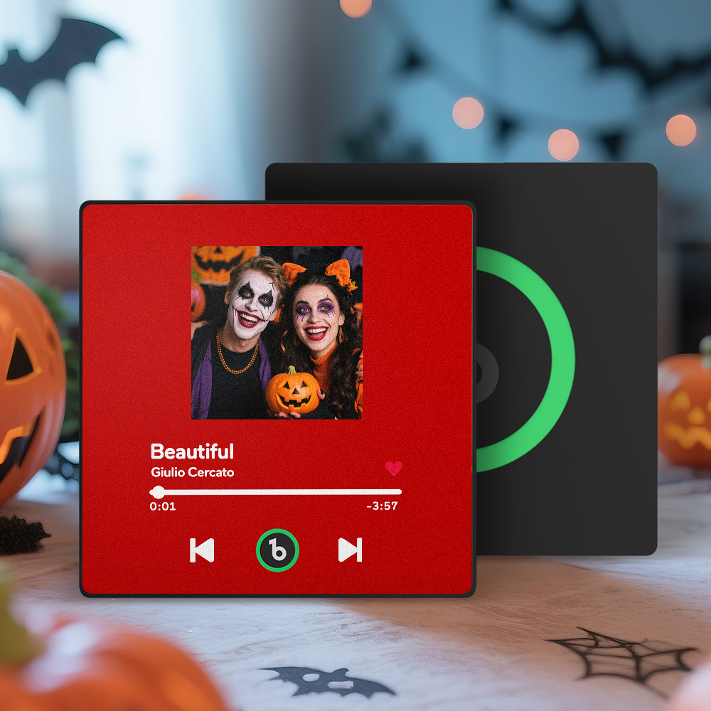 Personalisierter Musik-kühlschrankmagnet, Bunter Rahmen, Personalisierter Album-kühlschrankmagnet, Der Lied Abgespielt Werden Kann, Halloween-geschenk Für Paare - Fridgebeatsde