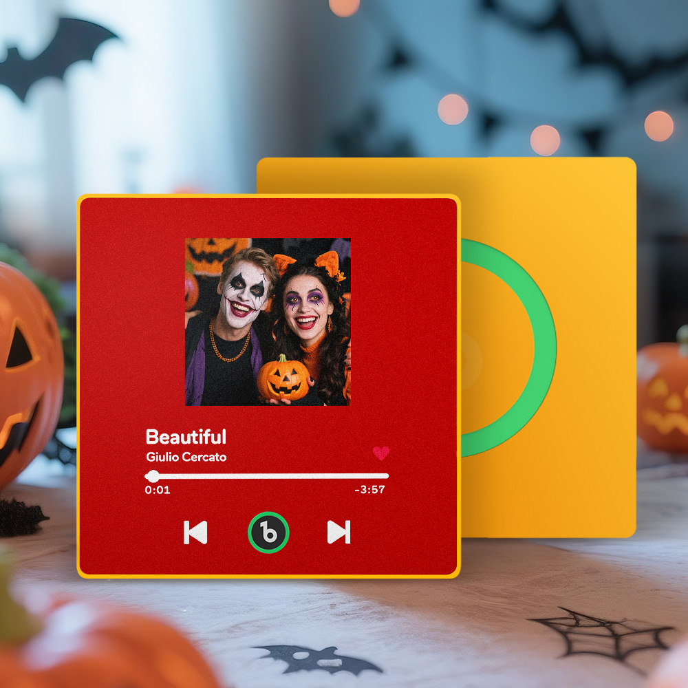 Personalisierter Musik-kühlschrankmagnet, Bunter Rahmen, Personalisierter Album-kühlschrankmagnet, Der Lied Abgespielt Werden Kann, Halloween-geschenk Für Paare - Fridgebeatsde