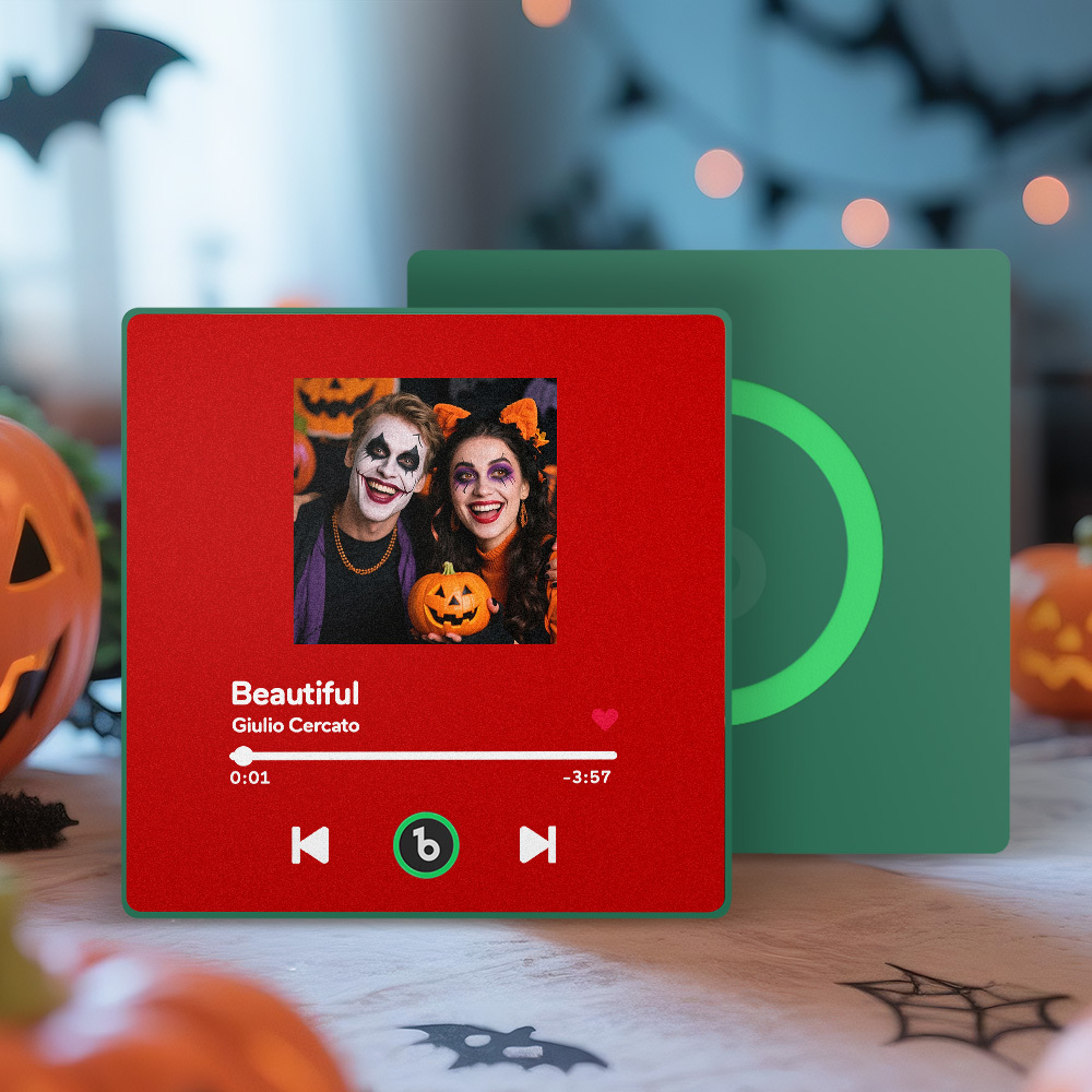 Personalisierter Musik-kühlschrankmagnet, Bunter Rahmen, Personalisierter Album-kühlschrankmagnet, Der Lied Abgespielt Werden Kann, Halloween-geschenk Für Paare - Fridgebeatsde