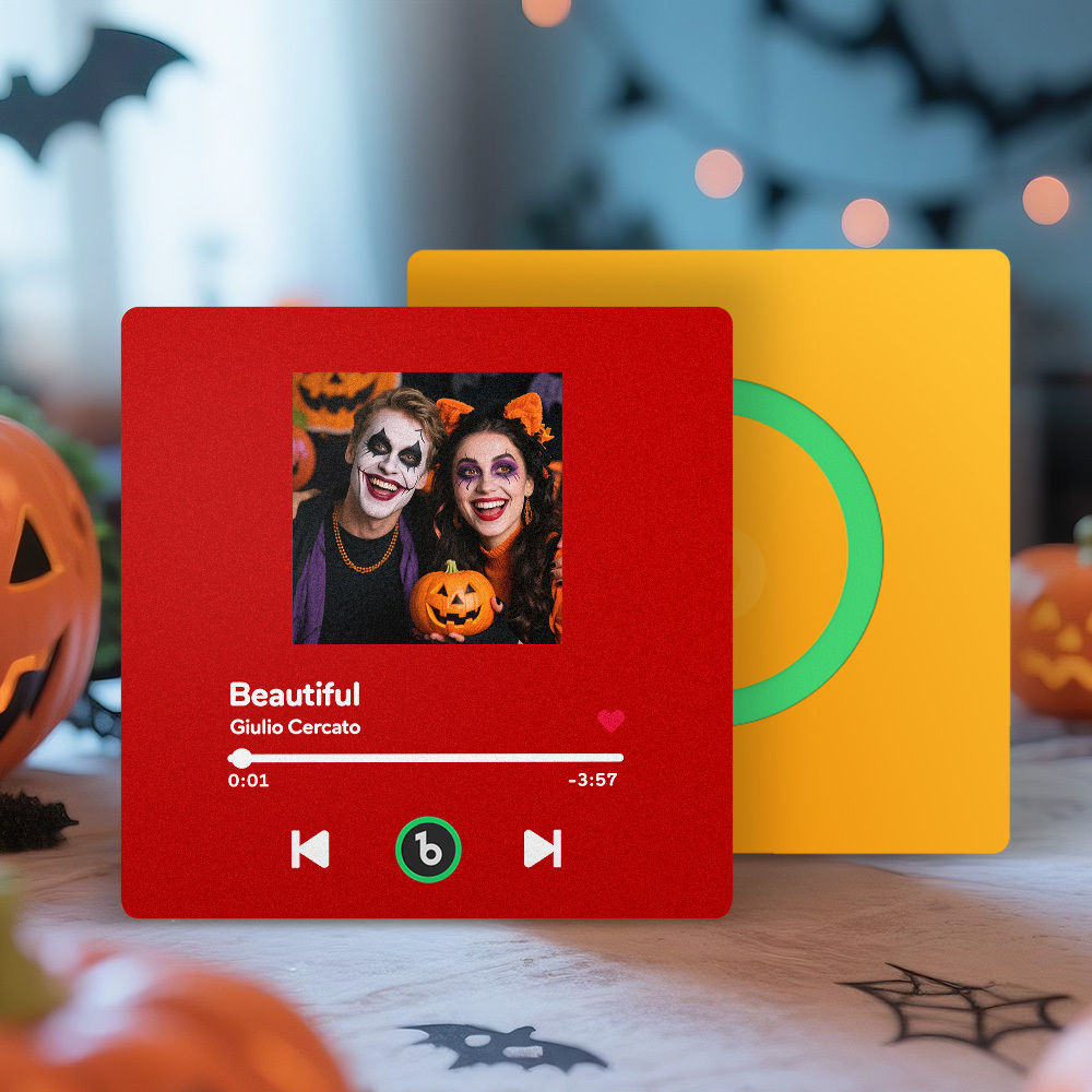 Personalisierter Musik-kühlschrankmagnet, Bunter Rahmen, Personalisierter Album-kühlschrankmagnet, Der Lied Abgespielt Werden Kann, Halloween-geschenk Für Paare - Fridgebeatsde