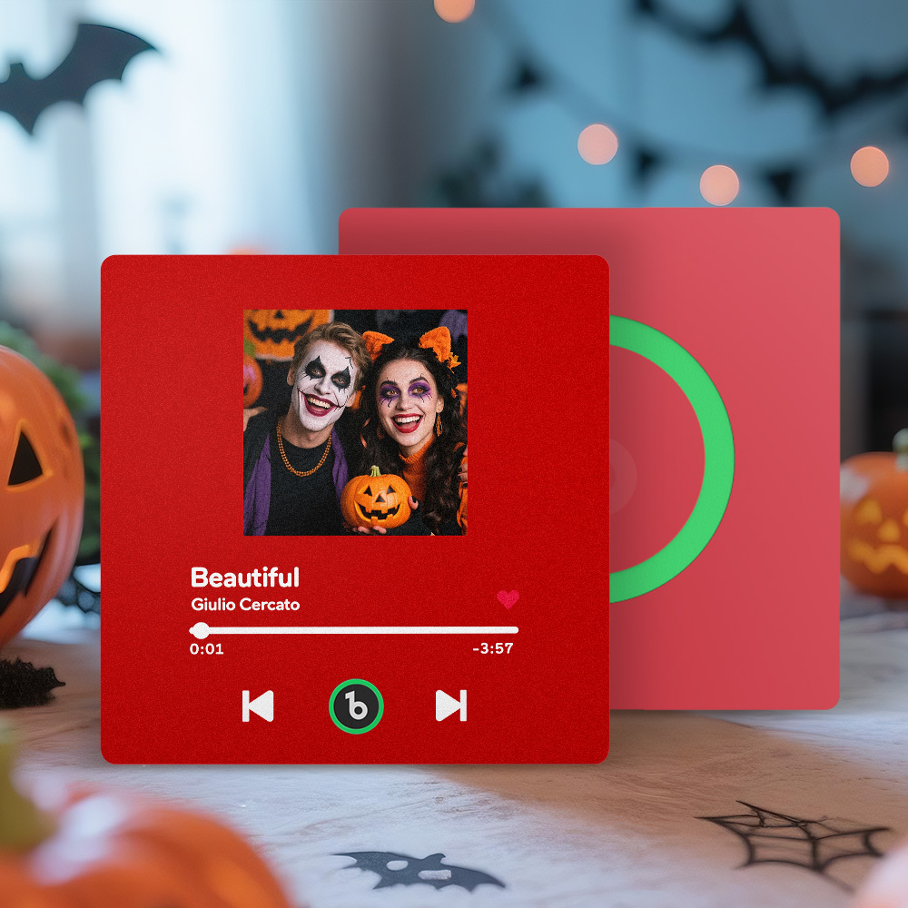 Personalisierter Musik-kühlschrankmagnet, Bunter Rahmen, Personalisierter Album-kühlschrankmagnet, Der Lied Abgespielt Werden Kann, Halloween-geschenk Für Paare - Fridgebeatsde