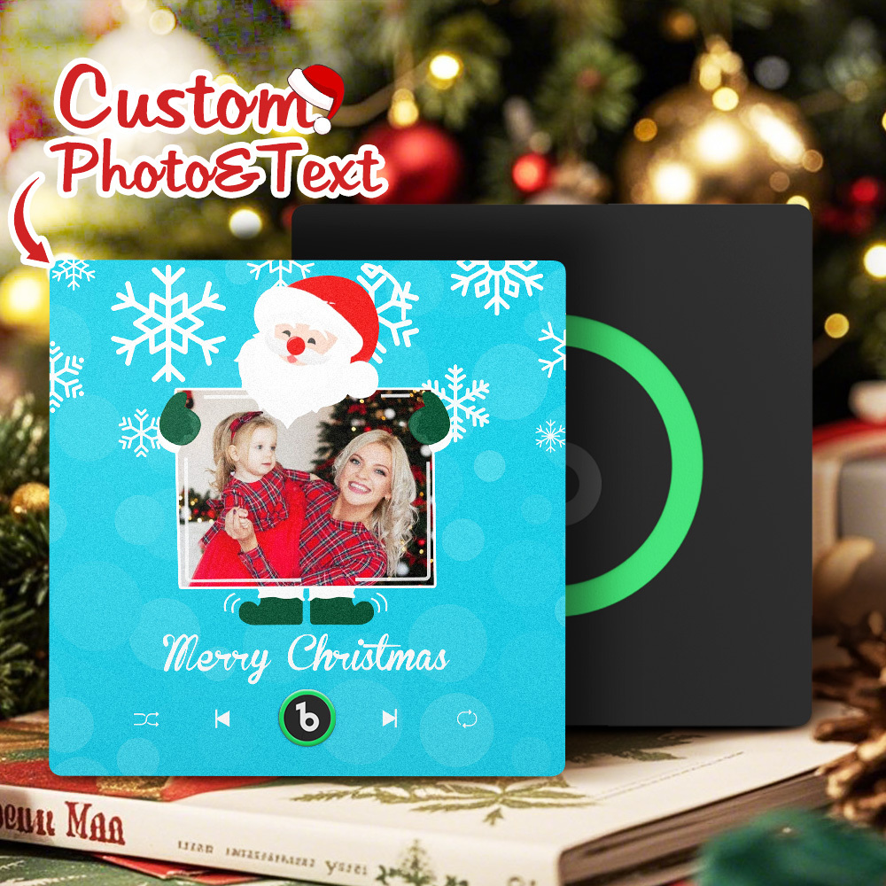 Individueller Kühlschrankmagnet Mit Musik Und Foto, Weihnachtsmann Und Schneeflocken, Kühlschrankmagnet Für Weihnachten - Fridgebeatsde