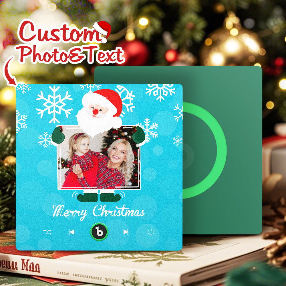 Individueller Kühlschrankmagnet Mit Musik Und Foto, Weihnachtsmann Und Schneeflocken, Kühlschrankmagnet Für Weihnachten - Fridgebeatsde