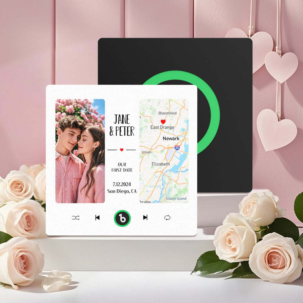 Individueller Musik-kühlschrankmagnet Mit Foto Und Karte, Verbesserter Musik-kühlschrankmagnet, Valentinstagsgeschenke, Unser Erstes Date - Fridgebeatsde