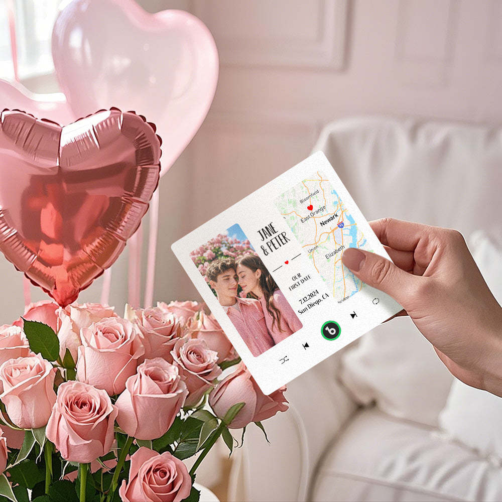 Individueller Musik-kühlschrankmagnet Mit Foto Und Karte, Verbesserter Musik-kühlschrankmagnet, Valentinstagsgeschenke, Unser Erstes Date - Fridgebeatsde