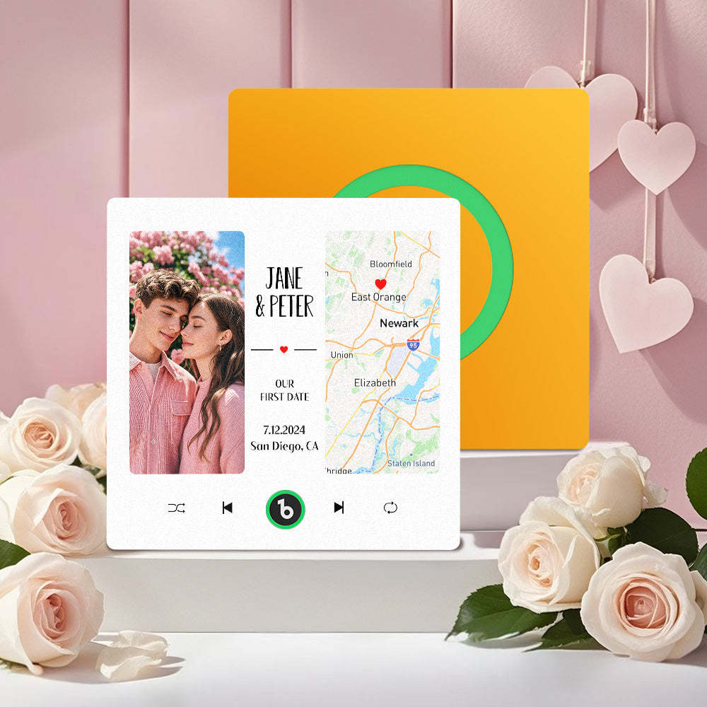 Individueller Musik-kühlschrankmagnet Mit Foto Und Karte, Verbesserter Musik-kühlschrankmagnet, Valentinstagsgeschenke, Unser Erstes Date - Fridgebeatsde
