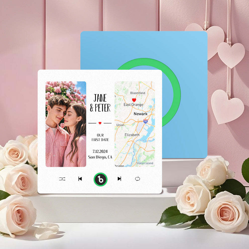 Individueller Musik-kühlschrankmagnet Mit Foto Und Karte, Verbesserter Musik-kühlschrankmagnet, Valentinstagsgeschenke, Unser Erstes Date - Fridgebeatsde