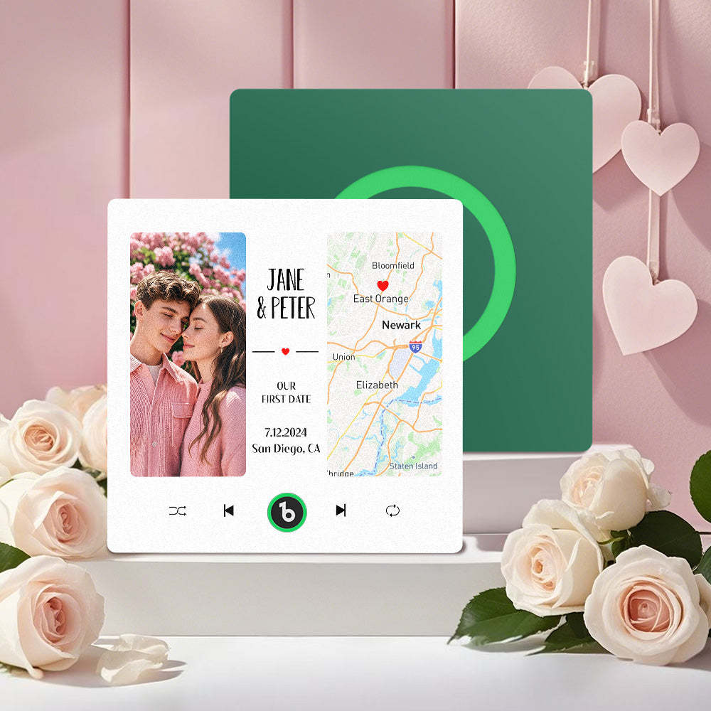 Individueller Musik-kühlschrankmagnet Mit Foto Und Karte, Verbesserter Musik-kühlschrankmagnet, Valentinstagsgeschenke, Unser Erstes Date - Fridgebeatsde