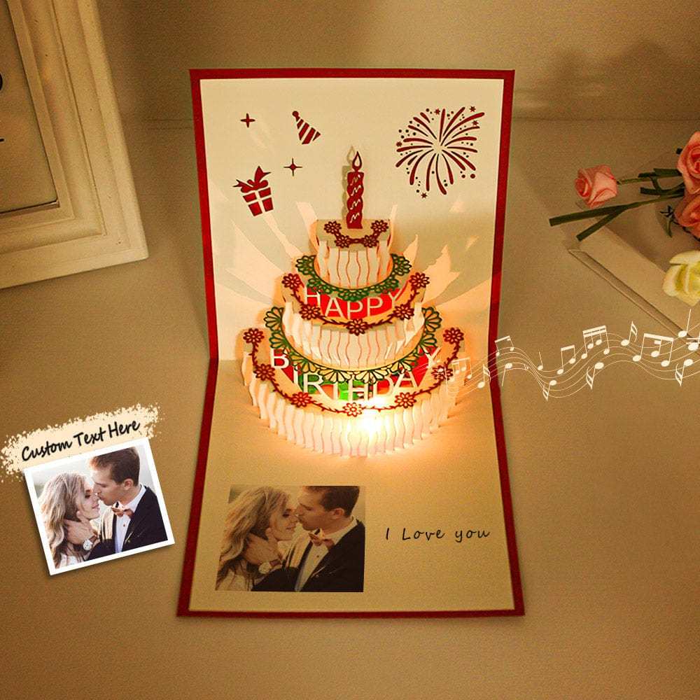 Personalisierte Geburtstagskarten Mit Foto, 3d-pop-up-led-licht, Geburtstagstorte, Musikkarten, Geschenke - Fridgebeatsde