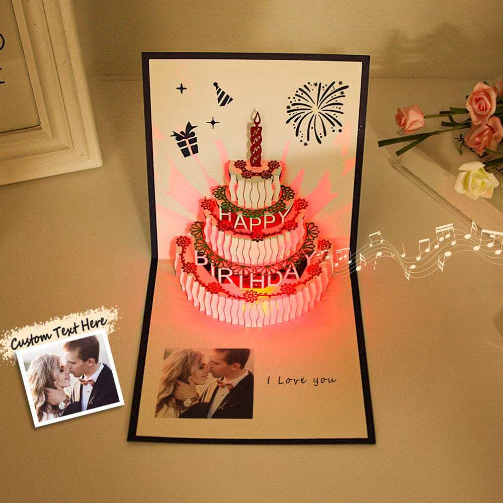 Personalisierte Geburtstagskarten Mit Foto, 3d-pop-up-led-licht, Geburtstagstorte, Musikkarten, Geschenke - Fridgebeatsde