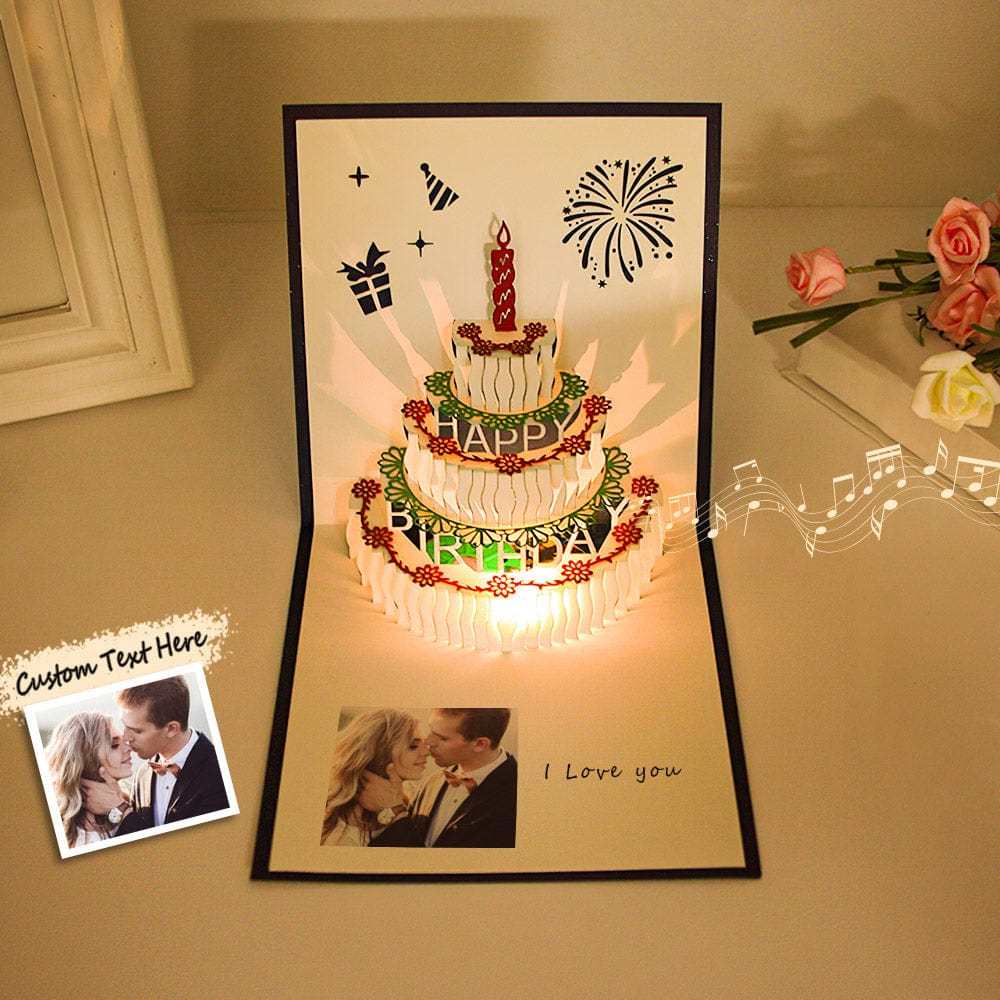 Personalisierte Geburtstagskarten Mit Foto, 3d-pop-up-led-licht, Geburtstagstorte, Musikkarten, Geschenke - Fridgebeatsde