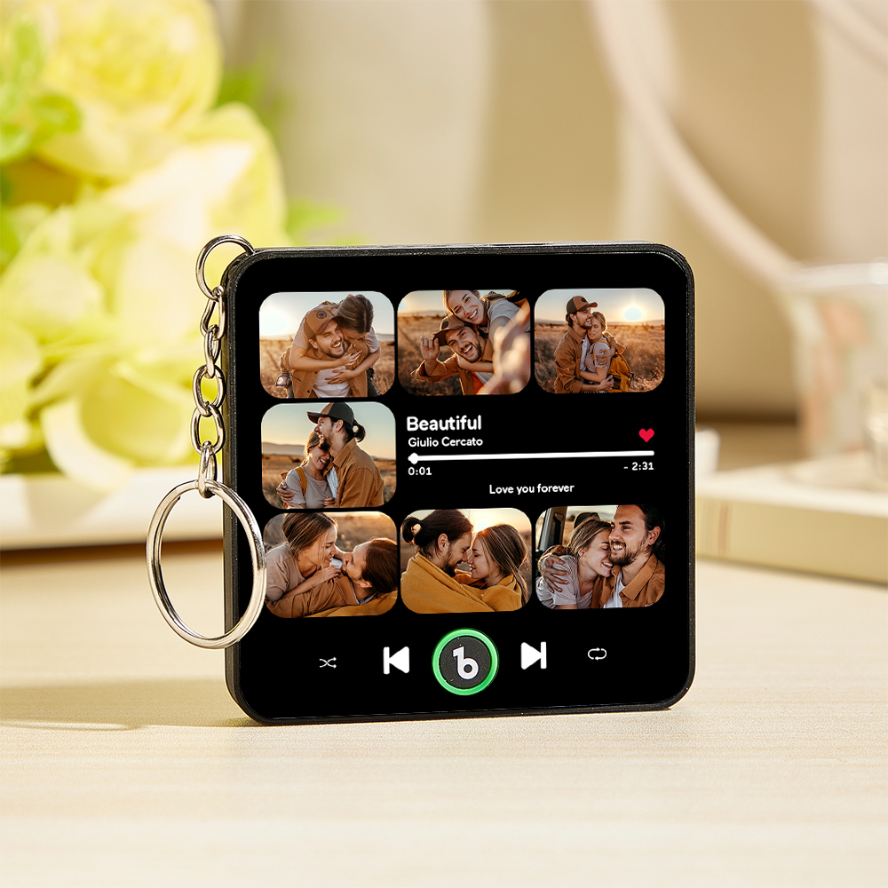 Benutzerdefinierte Musik & Multi-foto Mini Kühlschrankmagnet Schlüsselanhänger Personalisierter Foto Song Magnet, Der Musik Spielen Kann Schlüsselanhänger Geschenke Jahrestagsgeschenk Für Paare - Fridgebeatsde