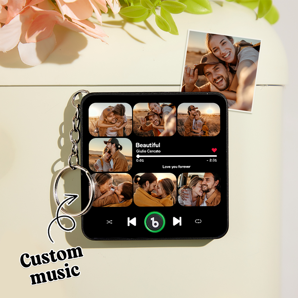 Benutzerdefinierte Musik & Multi-foto Mini Kühlschrankmagnet Schlüsselanhänger Personalisierter Foto Song Magnet, Der Musik Spielen Kann Schlüsselanhänger Geschenke Jahrestagsgeschenk Für Paare - Fridgebeatsde