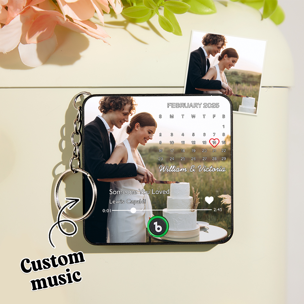 Personalisiertes Musikgeschenk, Mini-kühlschrankmagnet-schlüsselanhänger Mit Individuellem Datum, Individuelle Foto-spieluhr, Lied Spielen, Hochzeitsgeschenk Für Sie, Foto-musik-magnet-schlüsselanhänger, Jubiläumsgeschenke Für Paare - Fridgebeatsde