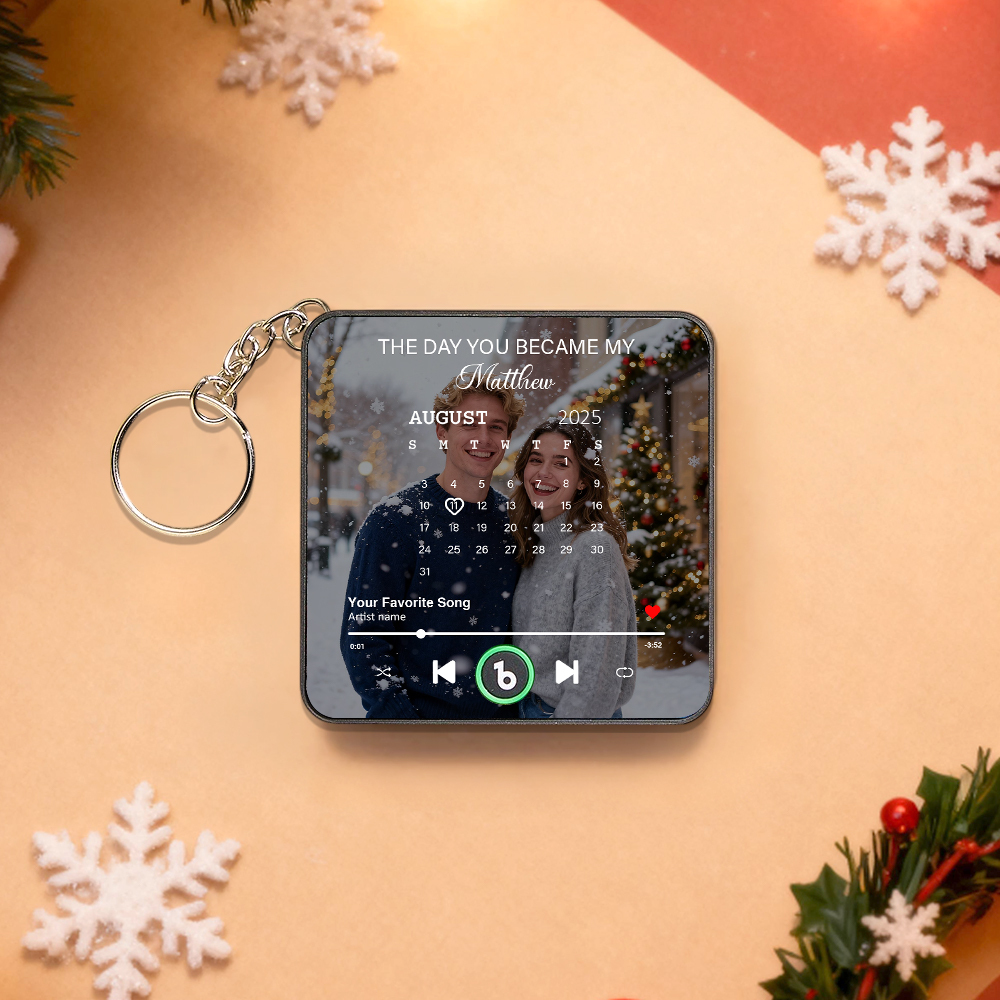 Personalisierter Mini-kühlschrankmagnet-schlüsselanhänger Mit Musik Und Kalenderfoto „der Tag, An Dem Du Mein Wurdest" – Abspielbar – Geschenkidee Zum Jahrestag - Fridgebeatsde