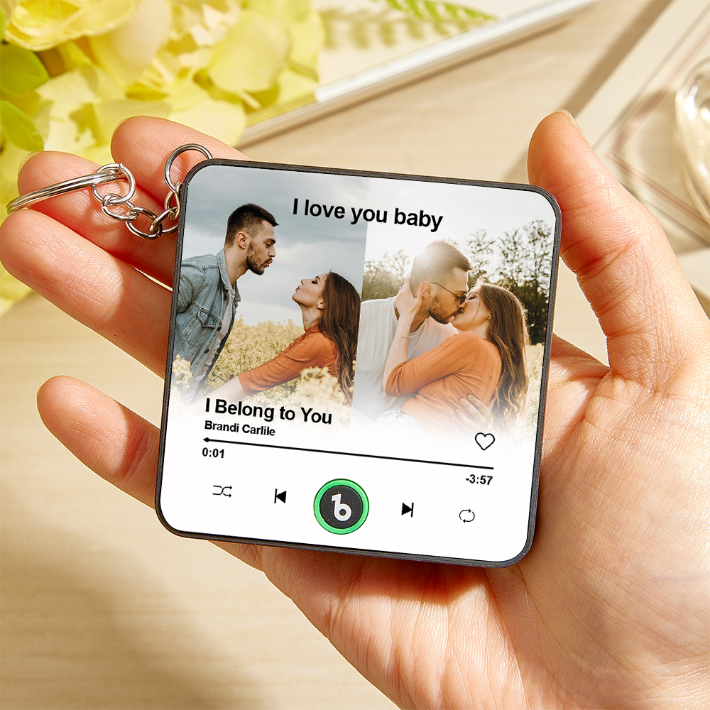 Personalisierter Mini-musik-kühlschrankmagnet-schlüsselanhänger Mit 2 Fotos – Ideales Geschenk Zum Valentinstag Oder Jahrestag Für Den/die Liebste/n