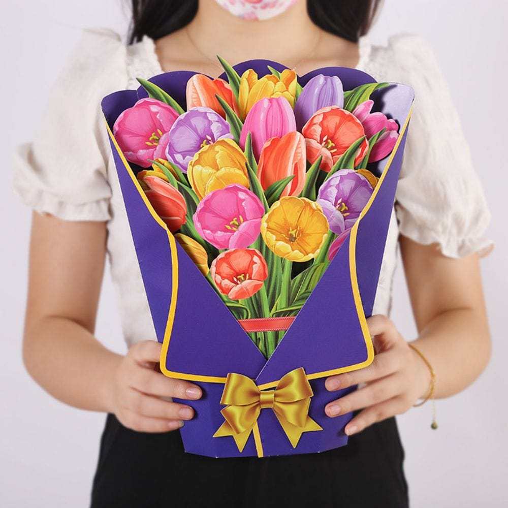 Tulpen-3d-pop-up-grußkarte, Blumenstrauß-pop-up-karte - Fridgebeatsde