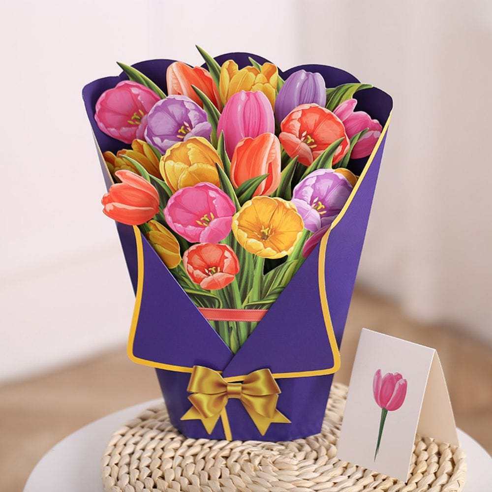 Tulpen-3d-pop-up-grußkarte, Blumenstrauß-pop-up-karte - Fridgebeatsde