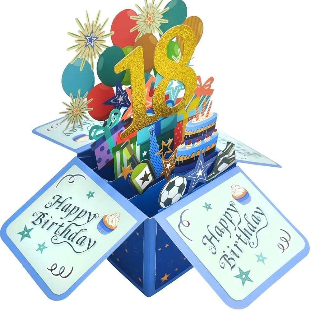 Blaue Geburtstags-pop-up-box-karte, 3d-pop-up-grußkarte Zum 18. Geburtstag - Fridgebeatsde
