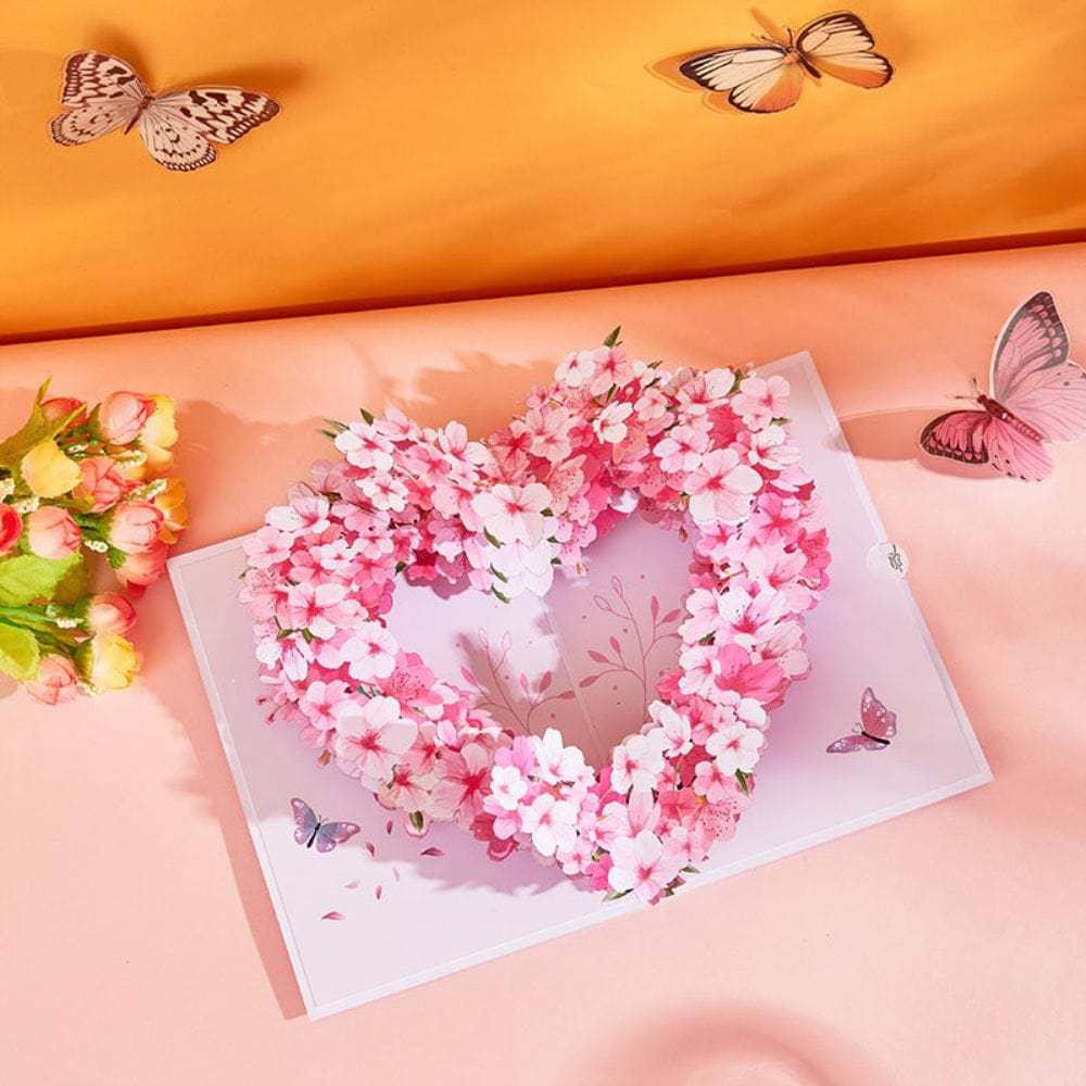 Kirschblütenbaum-herz-pop-up-karte, Blumen-3d-pop-up-grußkarte - Fridgebeatsde