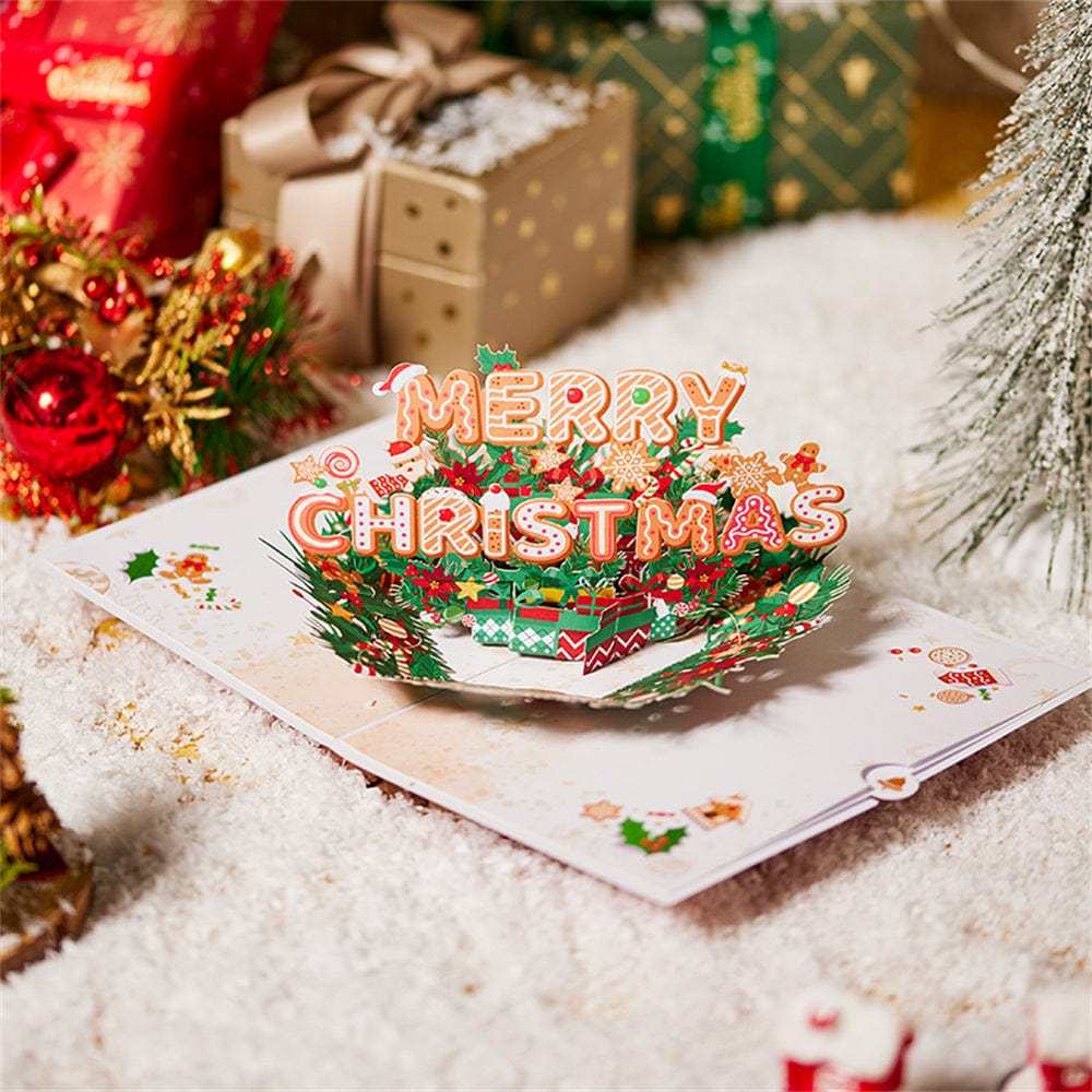 Weihnachten 3d Pop-up-karte Frohe Weihnachten Kranz Grußkarte - Fridgebeatsde